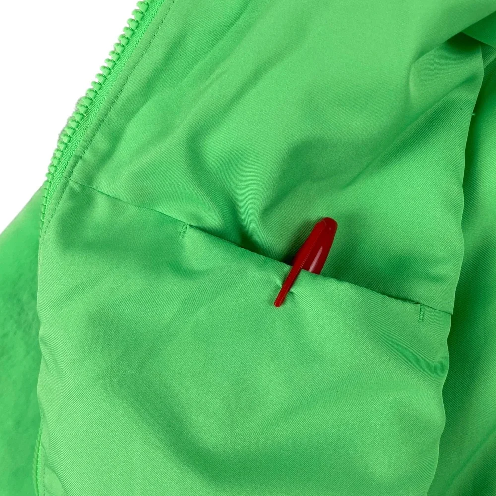 Nike Faux Fur Oversized Swoosh Jacket Womens S Green Black Full Zip Plush Fleece
